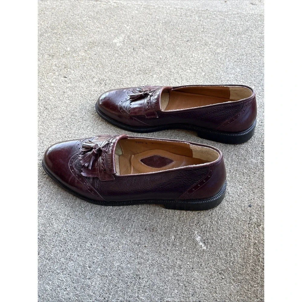 Stanley Blacker Burgundy Leather Slip On Tassel Shoes 9M Wing Tip Old‎ Money